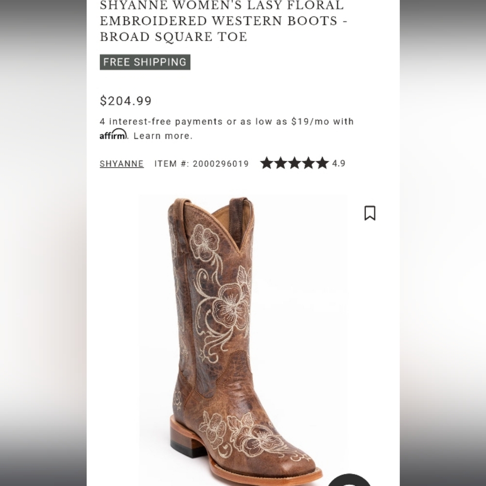 Shyanne Lasy Floral Embroider Broad Square Toe Leather Cowboy Boot Brow Women 10 - Picture 12 of 16